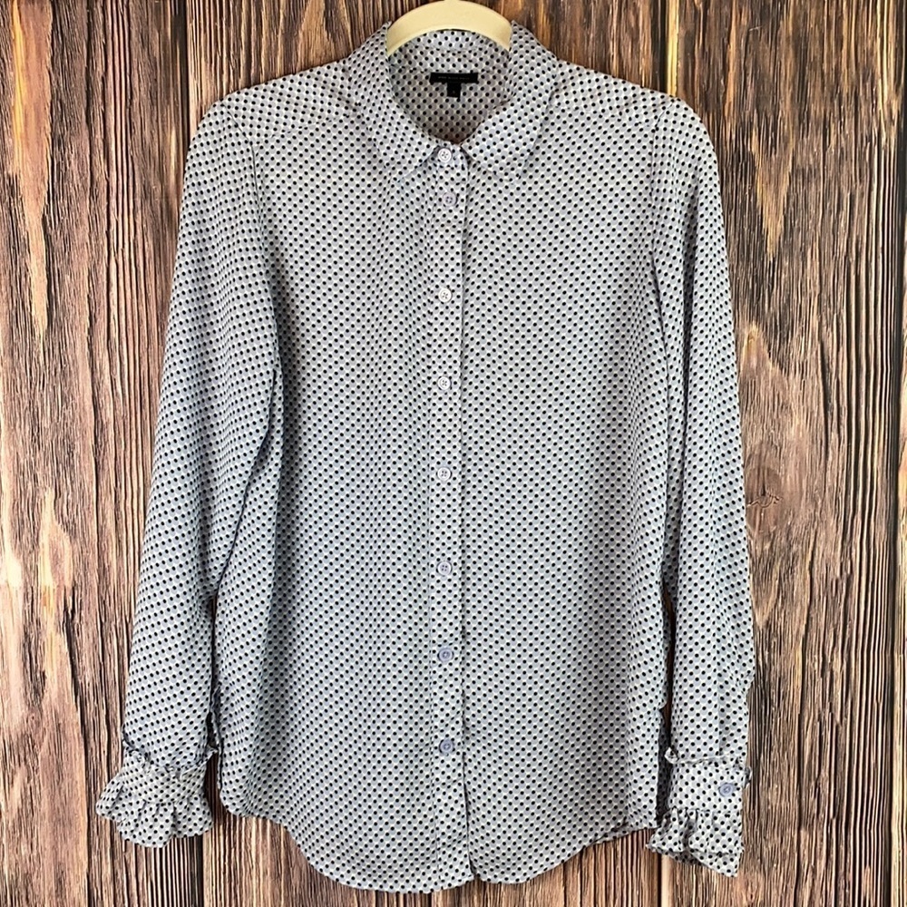 Women’s Who What Ware Blue & Black Top W/ Cuff Ruffle Details (Size S)